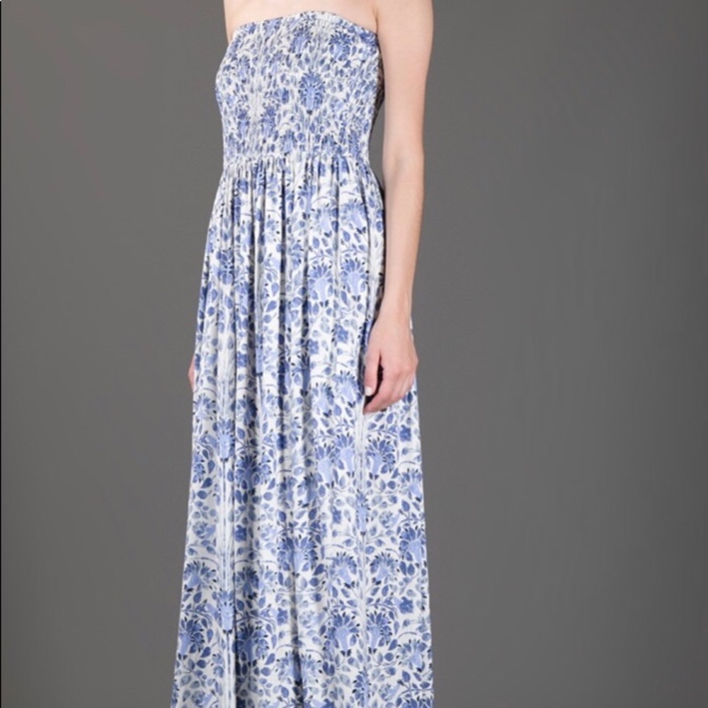 🧡 Tory Burch silk smocked maxi dress blue floral